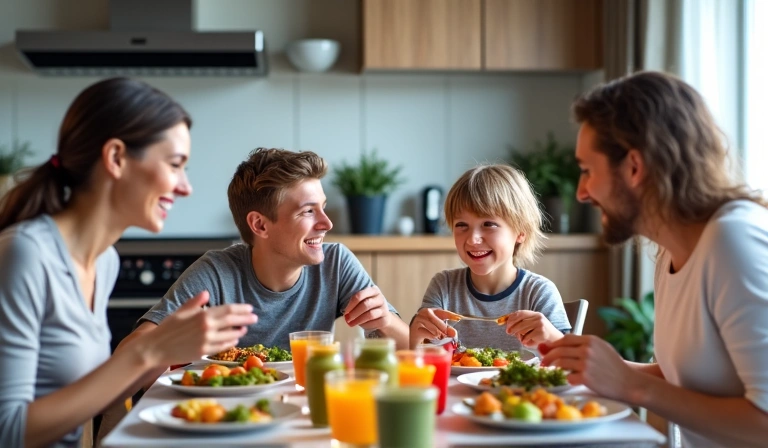 Rodzinny obiad, symbolizujący szybkie i zdrowe obiady