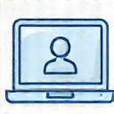 Ikona przedstawiająca laptop z ikoną wideo rozmowy